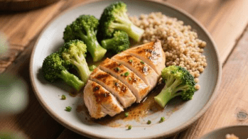 Balanced meal with chicken and vegetables.